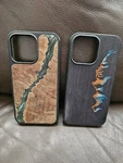2 Carved Wood And Resin Cases For Iphone 14 Pro Max Black Brown Of Kind. Fixed Price $39.95.