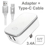 White Universal Dual Port Travel Ac Charger Home Wall Adapter + Type-c Cable For. Fixed Price $14.96.