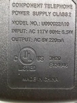Component Telephone U060022A10 Class Power Supply Adapter 6VAC 220MA. Fixed Price $14.50.