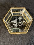 Vtg Casket Brass Etched Glass Hexagon Jewelry Trinket Box Hinged Lid Ball Feet. Fixed Price $11.90.