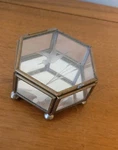 Vintage Glass Hexagon Trinket Box, Bird Etched Floral W/feet. Fixed Price $10.88.