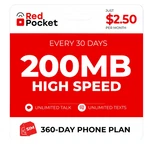 $2.50/MO Redpocket Prepaid Wireless Phone Plan+kit: Unlimited Talk /text 200MB. Fixed Price $30.00.