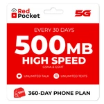 $5/MO Redpocket Prepaid Wireless Phone Plan+kit: Unlimited Talk & Text 500MB. Fixed Price $60.00.
